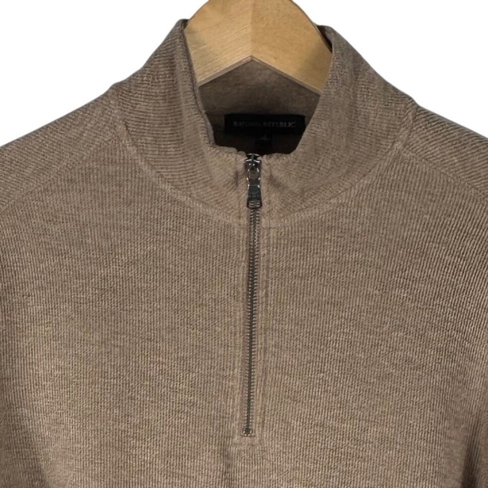 Banana Republic Ribbed Knit Quarter Zip Pullover Sweater Mens M Tan Brown